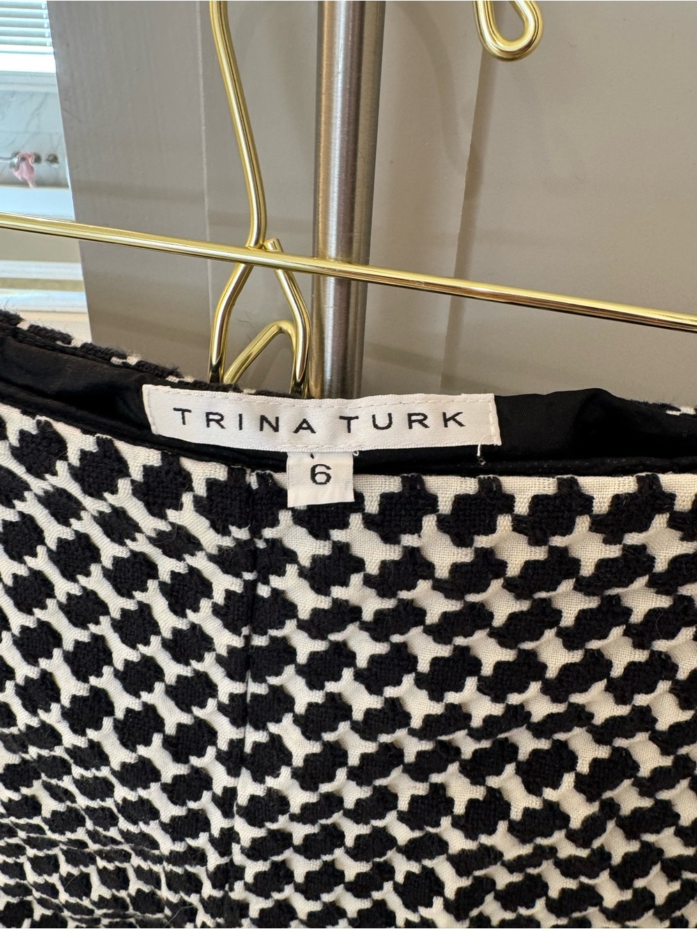 Trina Turk Black and White Houndstooth Pencil Skirt